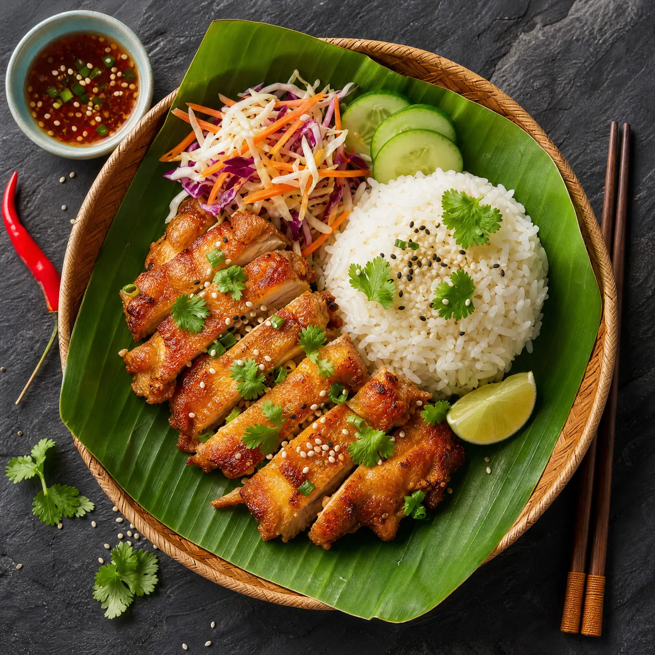 Le Bangkok · poulet croustillant, riz thaï