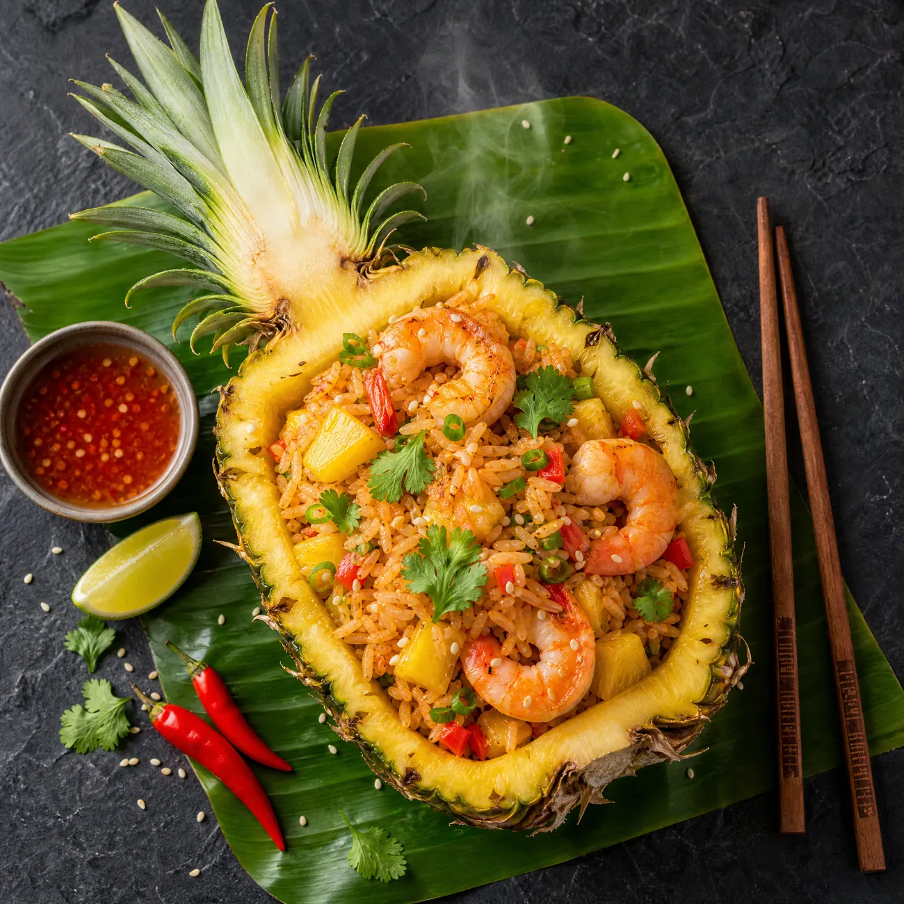 Riz thaï servi dans un ananas
