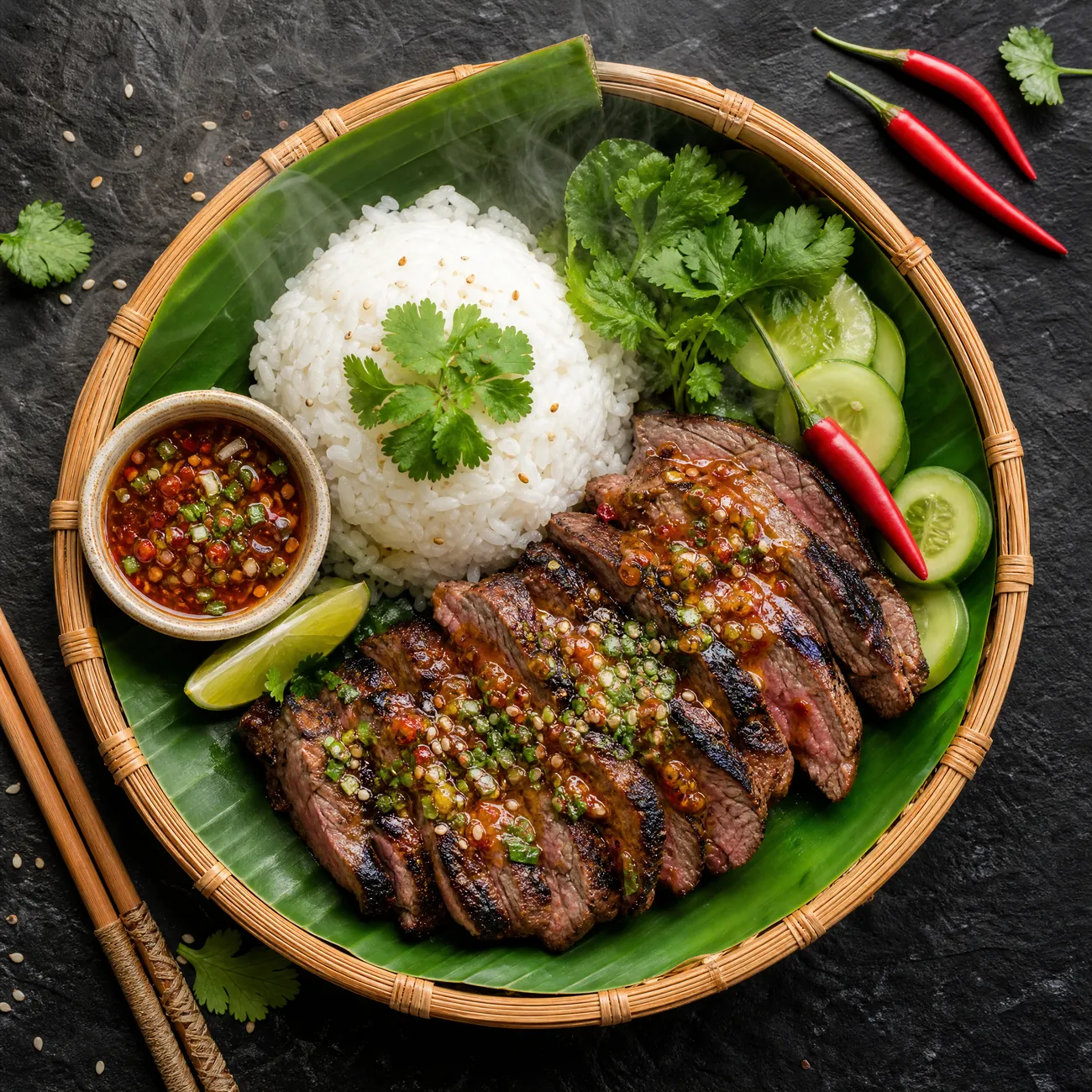 Tigre qui pleure, bœuf mariné grillé
